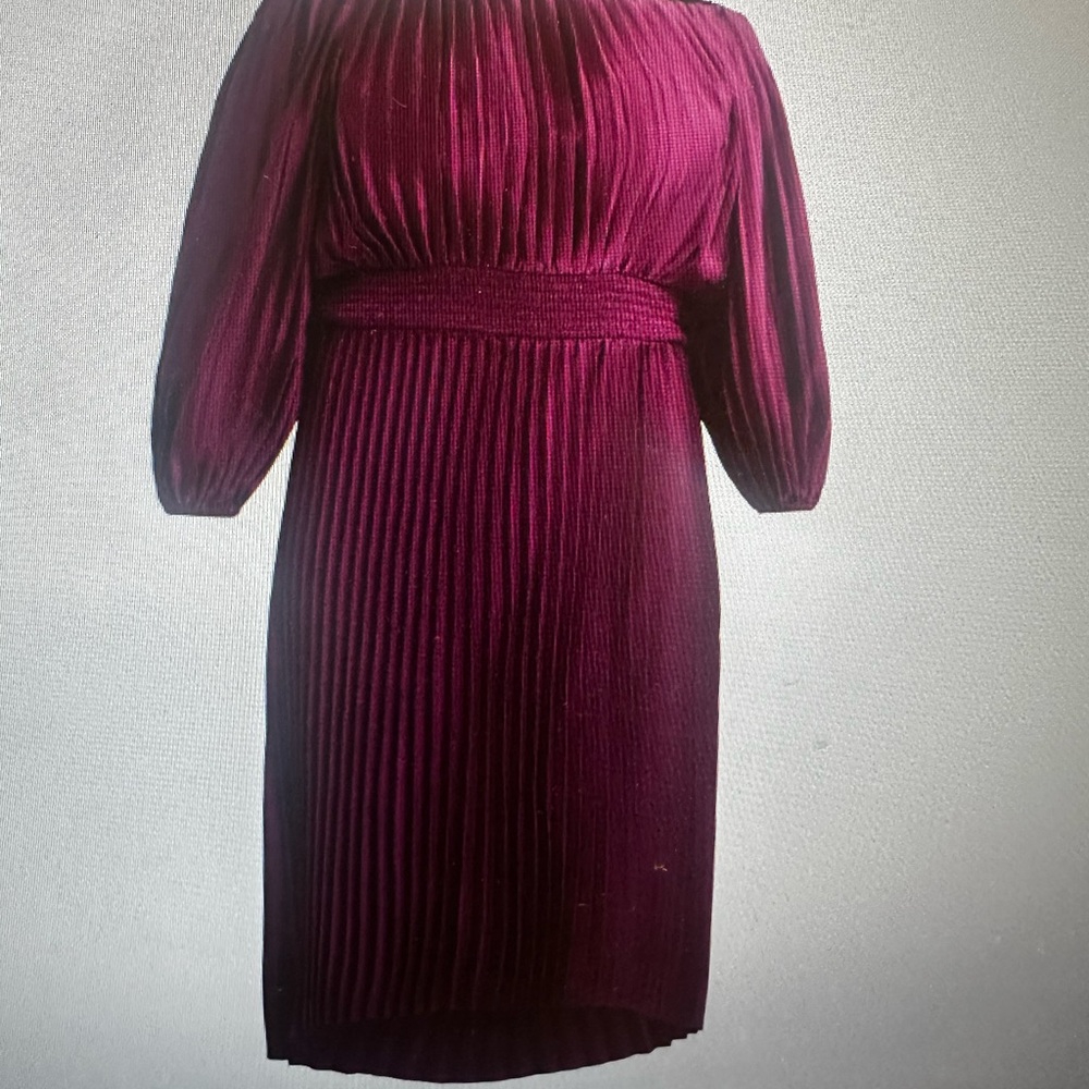 Burgundy/Cranberry Pleated off the Shoulder Midi Dress